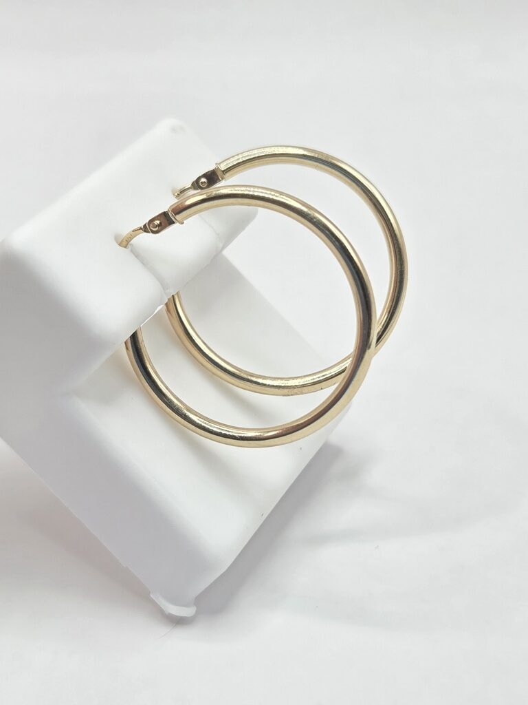 14K FINE PLAIN HOOPS EARRINGS – 3 2MM – JY Jewelry Wholesale