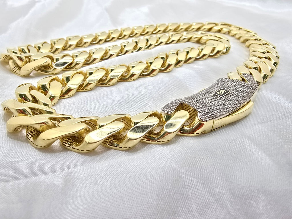 10K CERTIFIED MONACO CHAIN CZ CLOSURE – 15.5MM 26" – JY Jewelry Wholesale