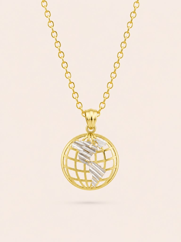 10K TWO TONE SMALL WORLD PENDANT – SMALL – JY Jewelry Wholesale