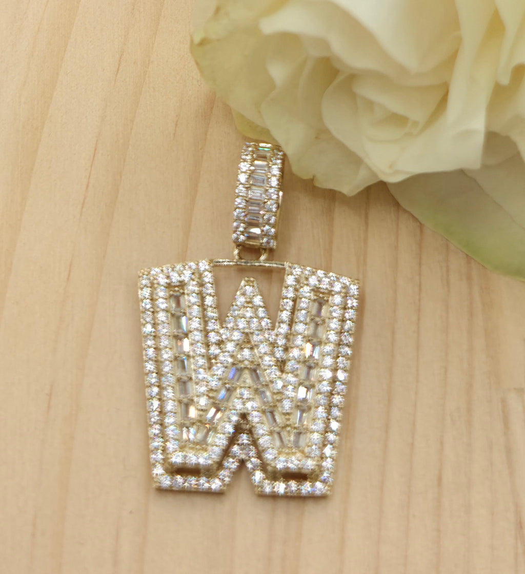 10K SMALL CZ "W" LETTER PENDANT – JY Jewelry Wholesale
