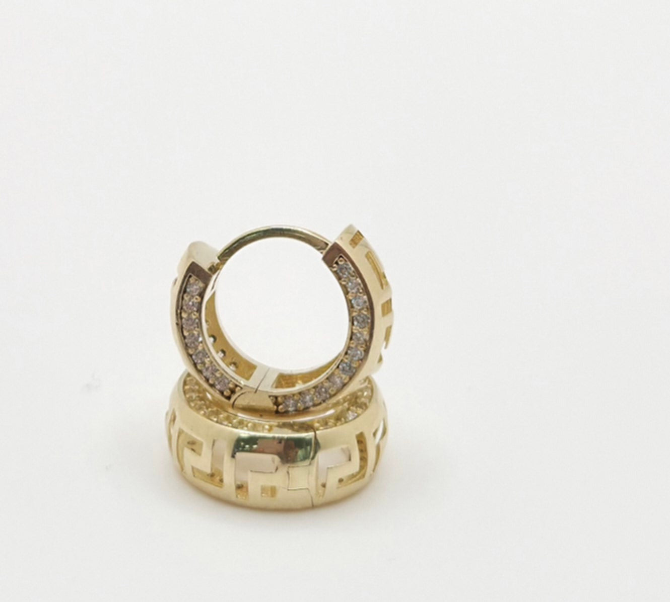 10K TIMELESS GREEK DESING HOOPS EARRINGS CZ – SMALL – JY Jewelry Wholesale