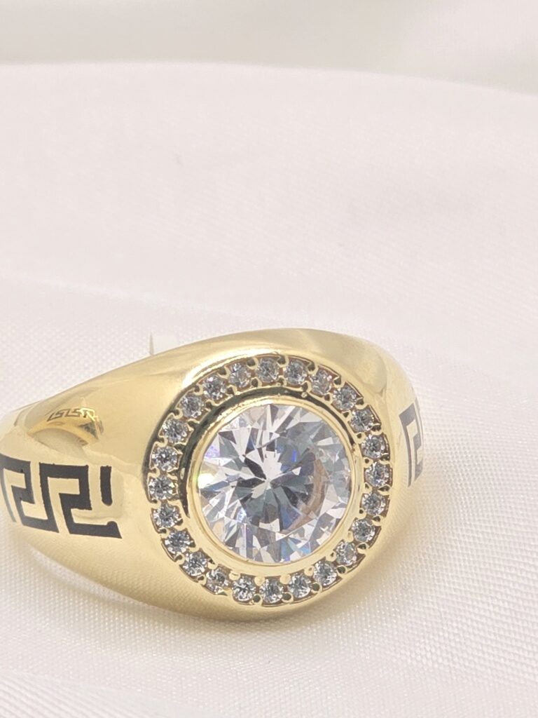 14K CIRCULAR RING WITH WHITE STONE AND CZ DETAILS – 10.5 & 11 – JY Jewelry Wholesale