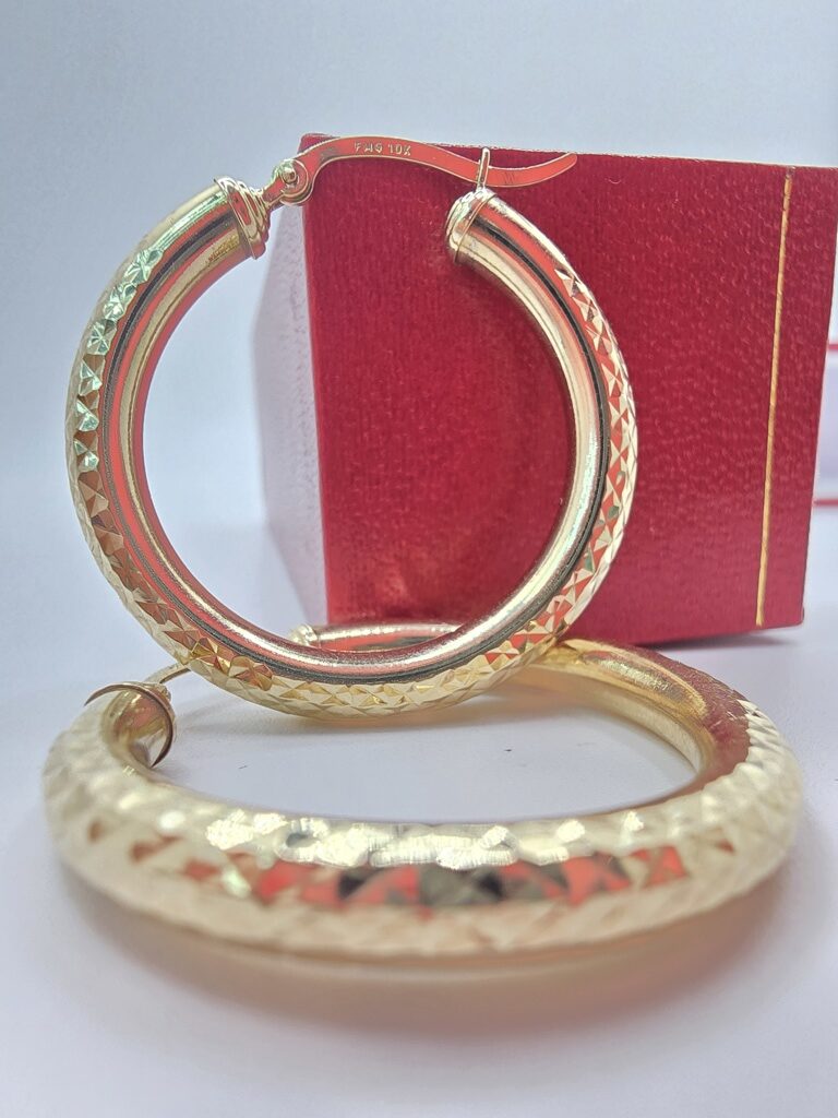 10K DIAMOND CUT HOOPS EARRINGS – 3 4MM – JY Jewelry Wholesale