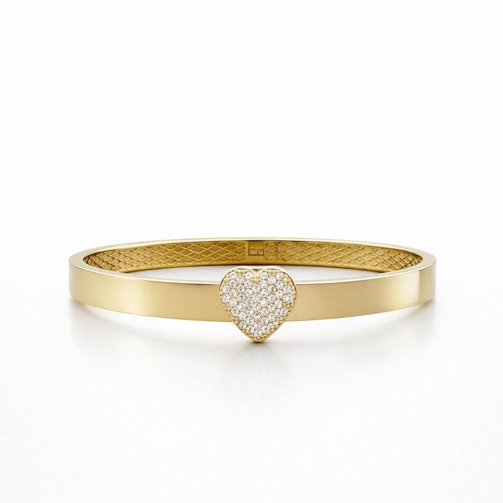 10K CZ SMALL HEART DETAIL CENTER BANGLE – JY Jewelry Wholesale