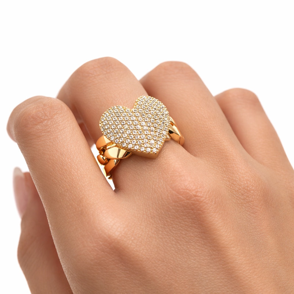14K CZ HEART CHAIN DETAIL WOMAN'S RING – 7.5 – JY Jewelry Wholesale