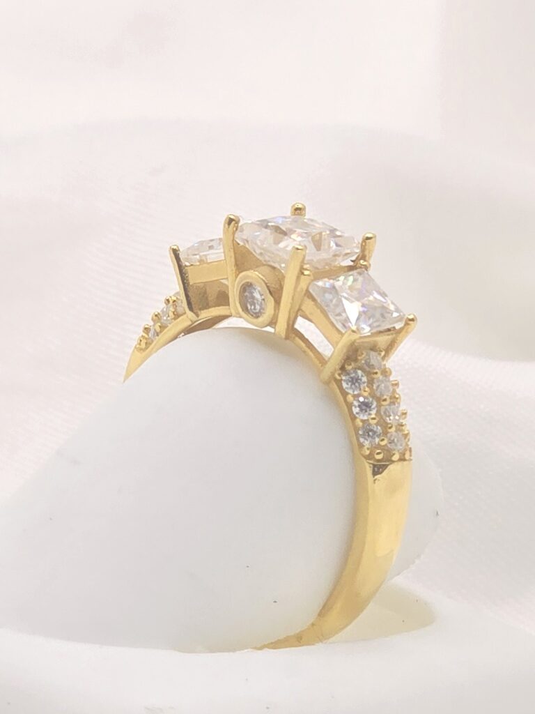 14K YG PRINCESS CUT PAST PRESENT ANS FUTURE MOISSANITE 1CT RING – 7 – JY Jewelry Wholesale