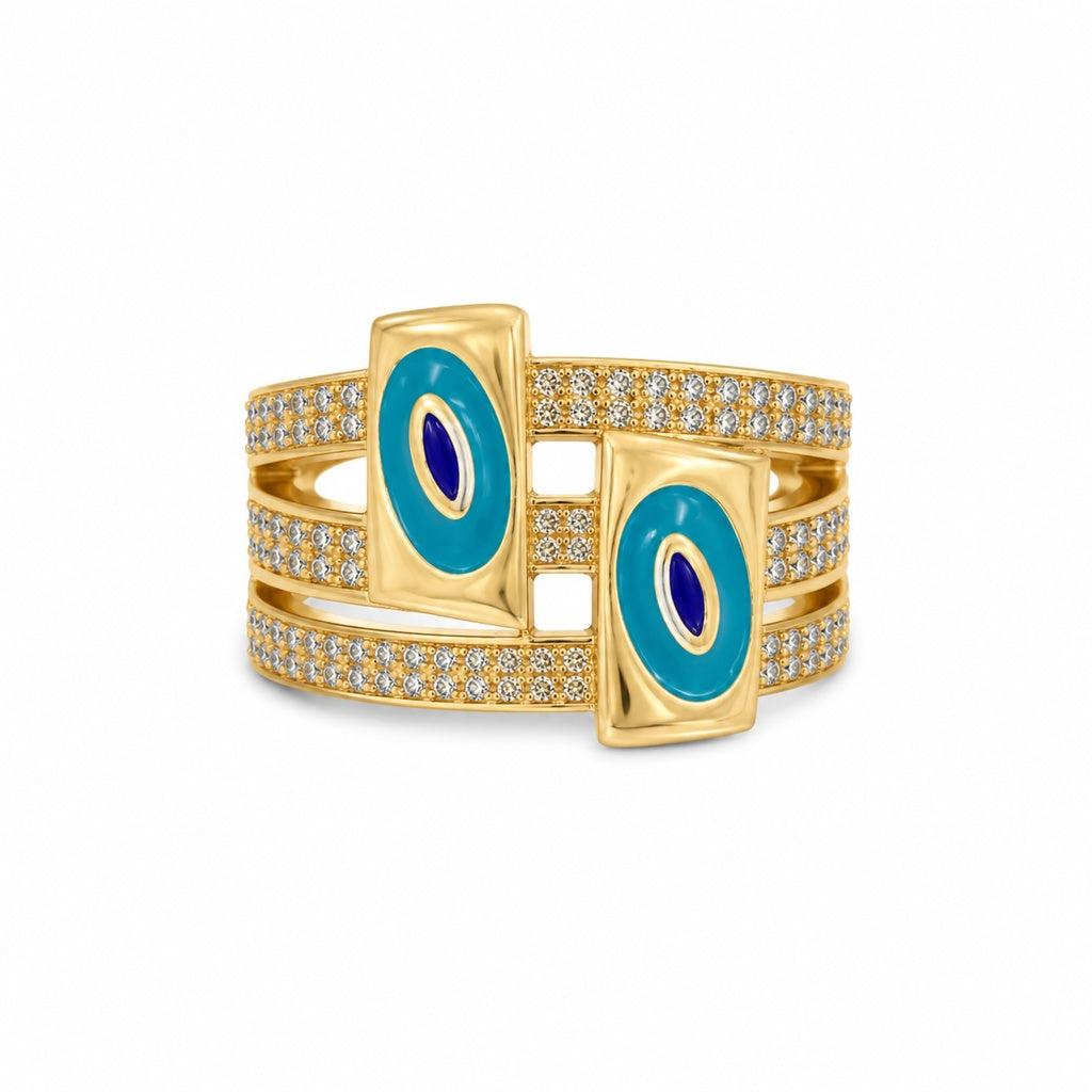10K MODERN CZ BLUE EYE DETAILS RING – 7 – JY Jewelry Wholesale