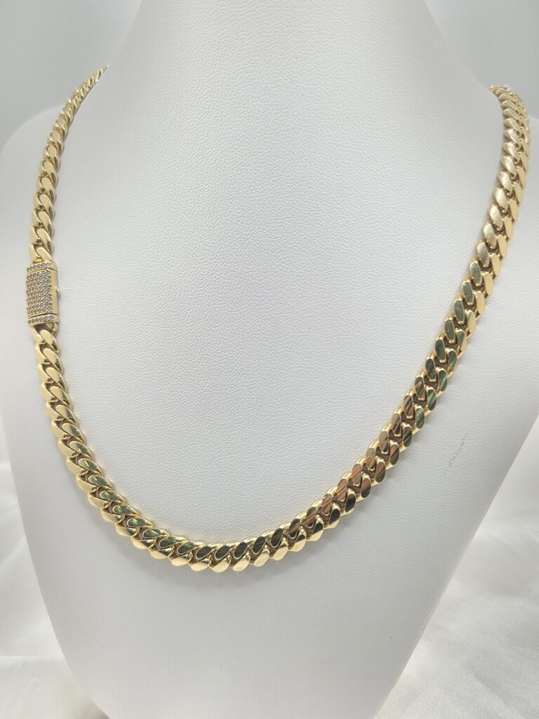 10K SOLID MIAMI CUBAN CHAIN CZ LOCK – 7MM 24" – JY Jewelry Wholesale
