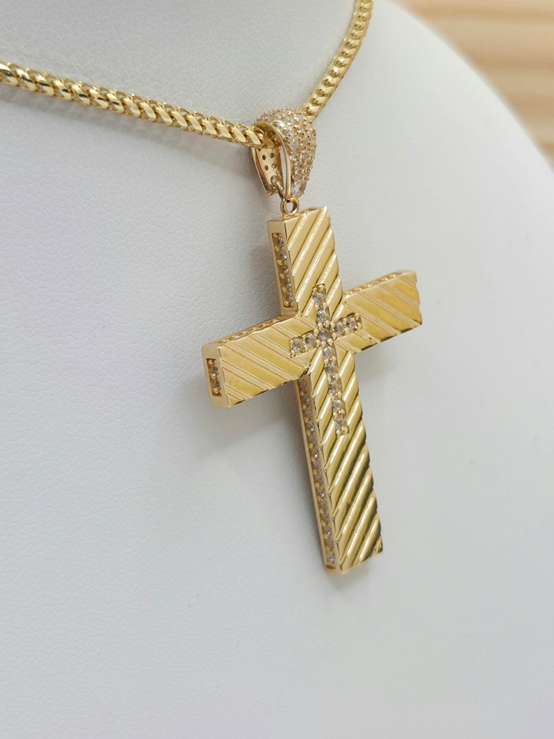 14K DIAGONAL CUT CZ CROSS PENDANT – JY Jewelry Wholesale