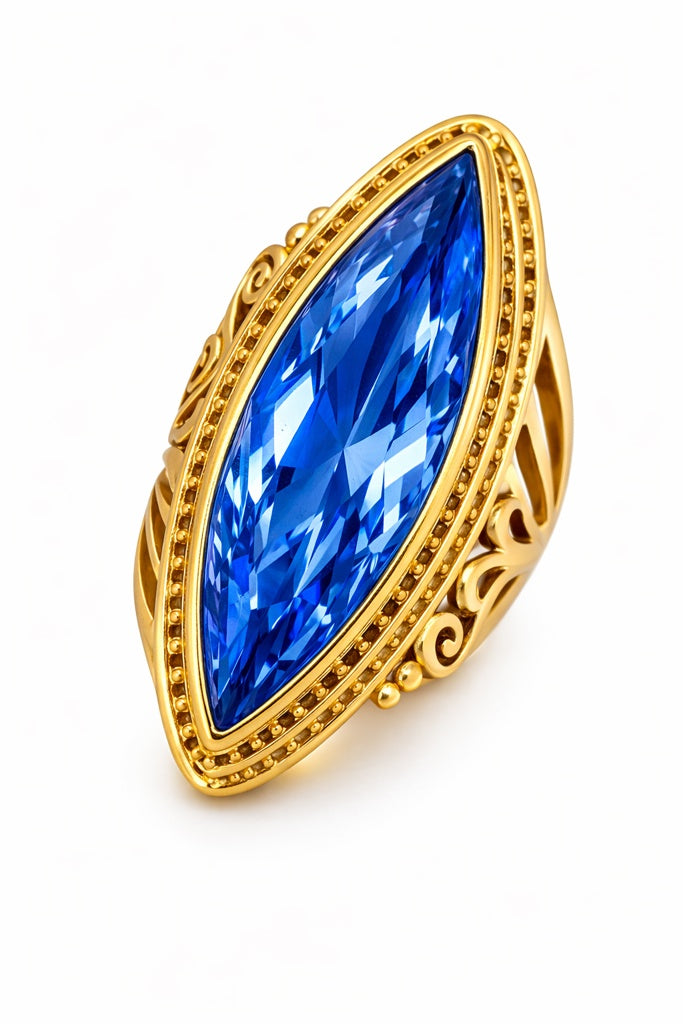 10K STRONG BLUE ALMOND STONE RING – 7 – JY Jewelry Wholesale