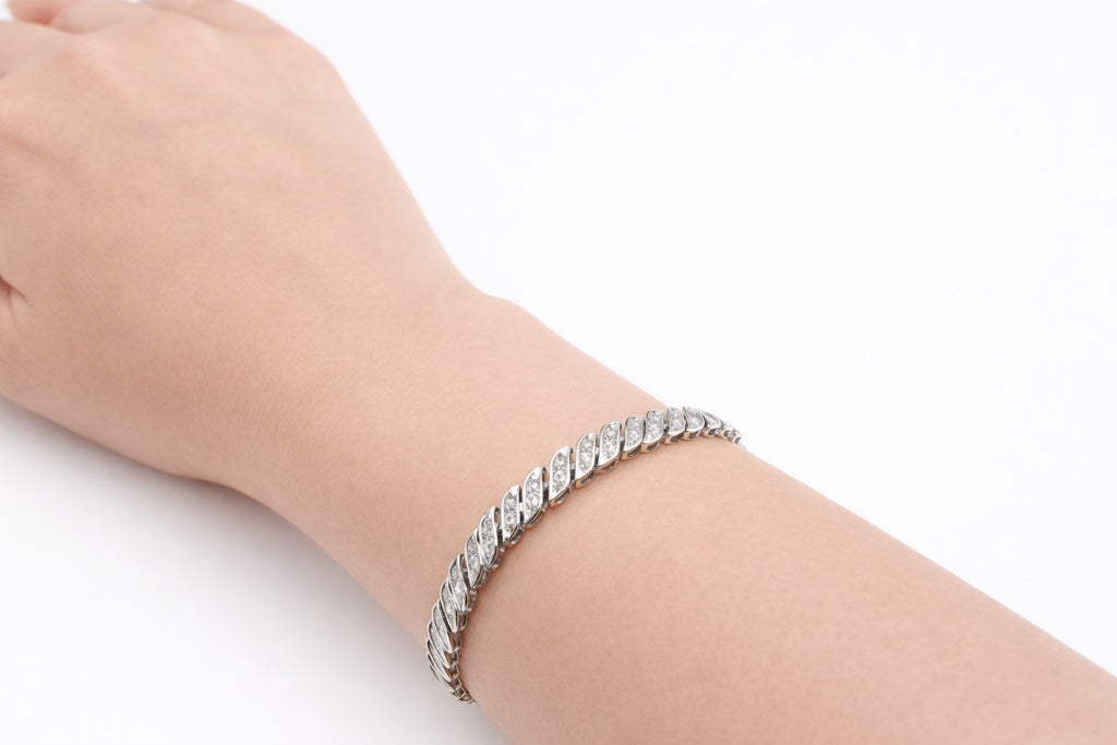 10K WHITE GOLD WAVES SEA DESIGN DIAMOND BRACELET – 7" – JY Jewelry Wholesale