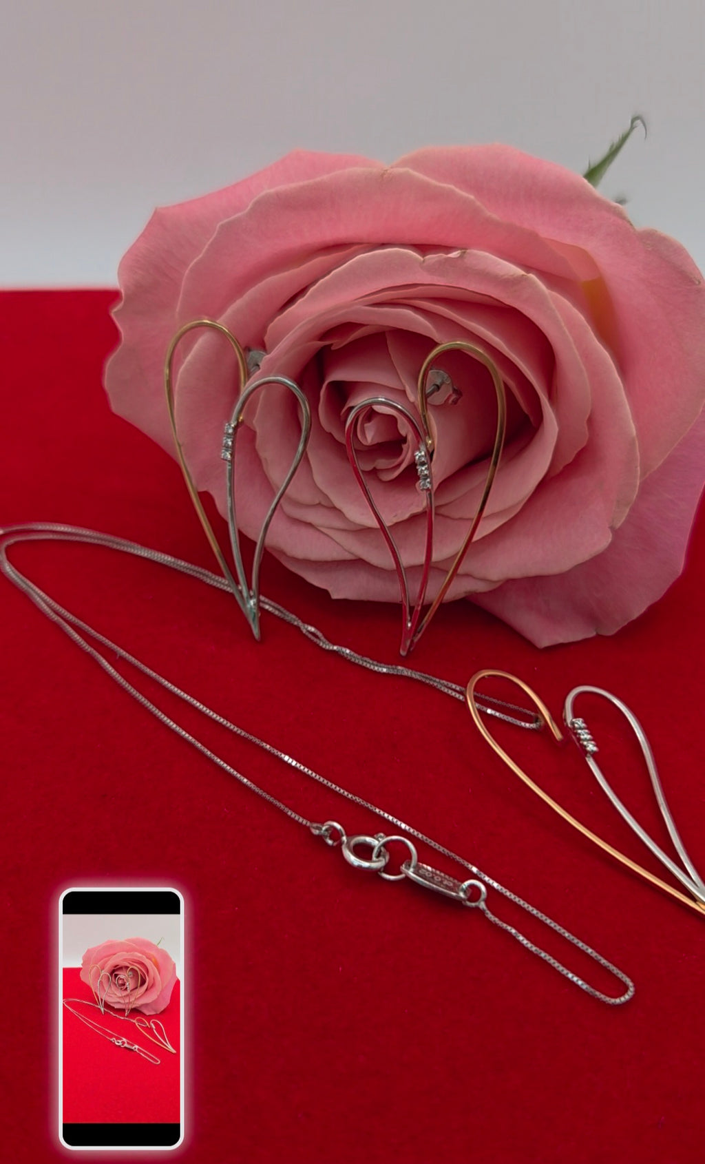 18K TWO TONE DIAMOND HEART SET CHAIN AND EARRINGS – 18" – JY Jewelry Wholesale