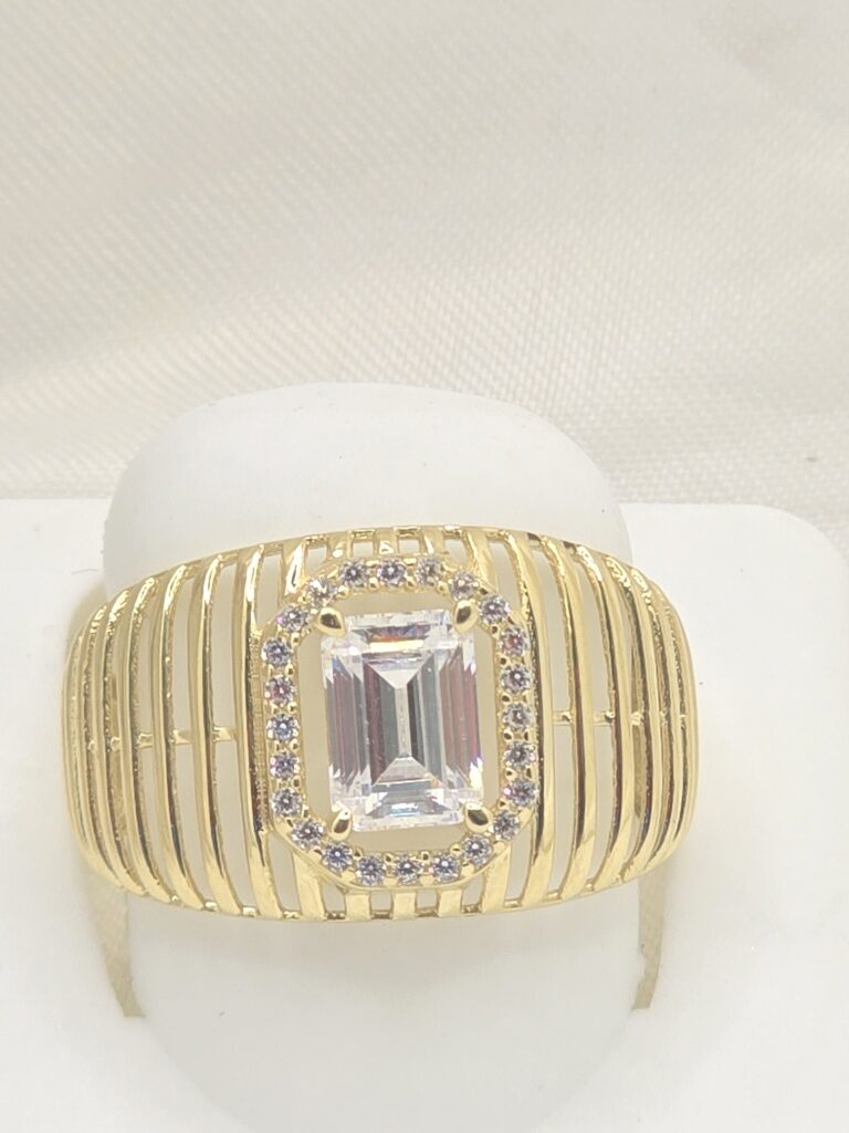 14K DELICATE BAR DESIGN BACKGROUND SQUARE WHITE STONE RING – 8 – JY Jewelry Wholesale