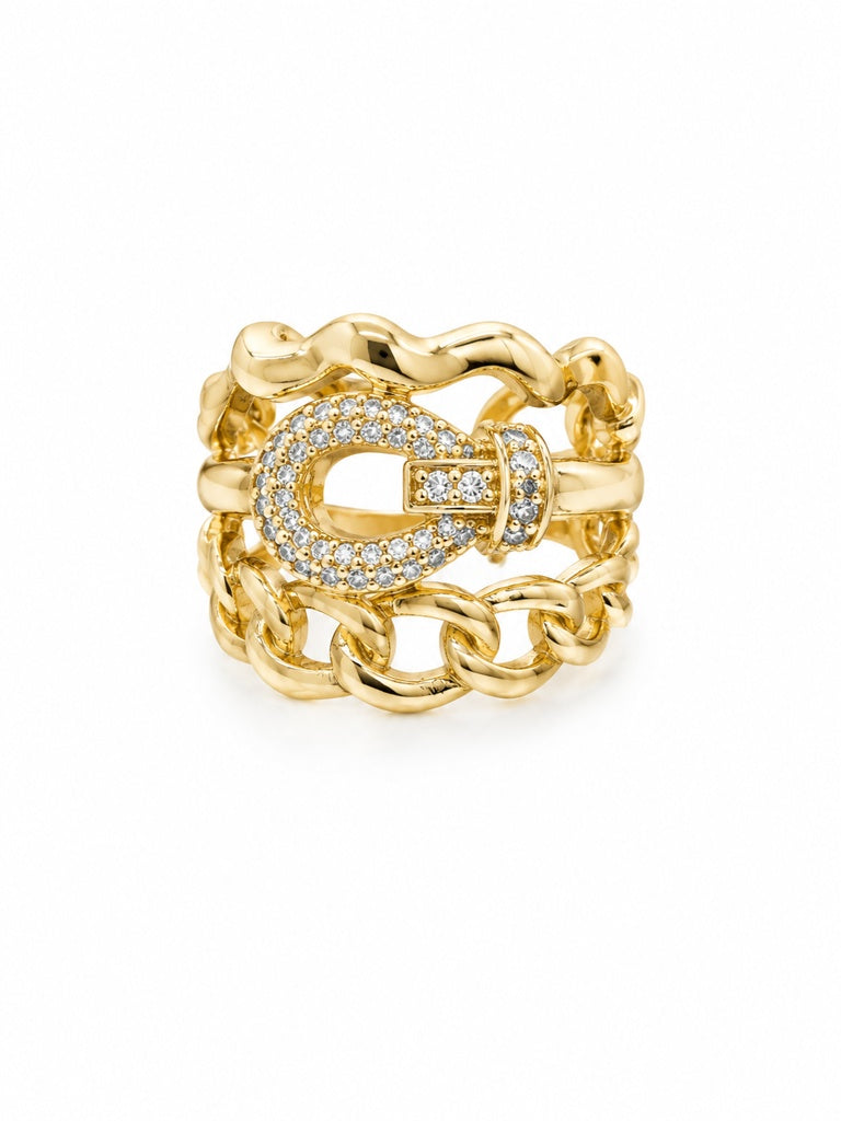 10K ELEGANT CZ BELT AN CHAIN DESIGN WOMAN'S RING – 8-9 – JY Jewelry Wholesale