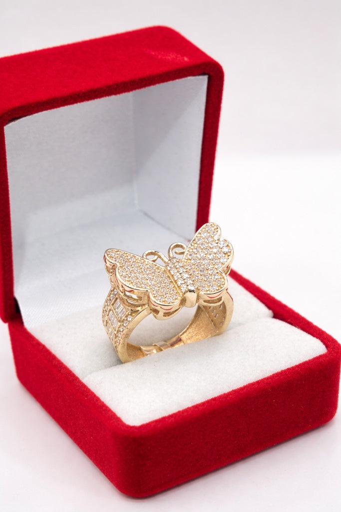 10K MODERN CZ AND BAGUETTE DETAIL BUTTERFLY RING – 7 – JY Jewelry Wholesale