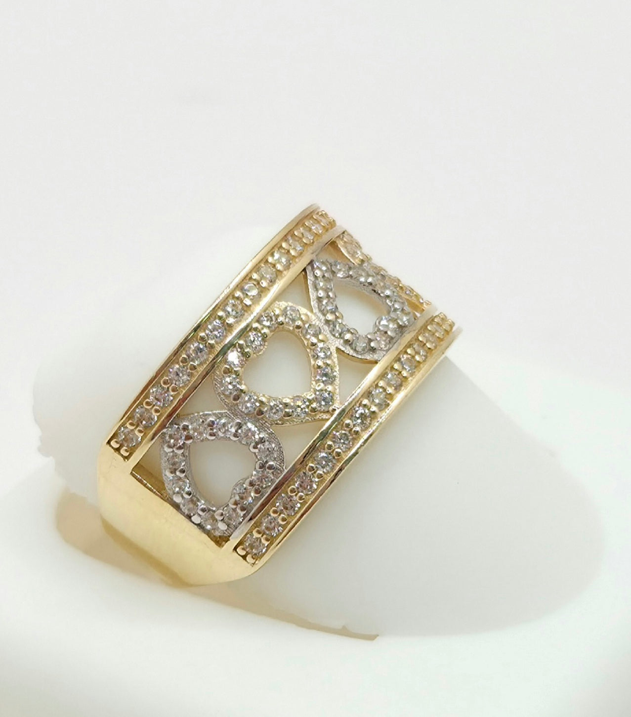 14K CZ SMALL TWO TONE HEARTS RING – 7 – JY Jewelry Wholesale