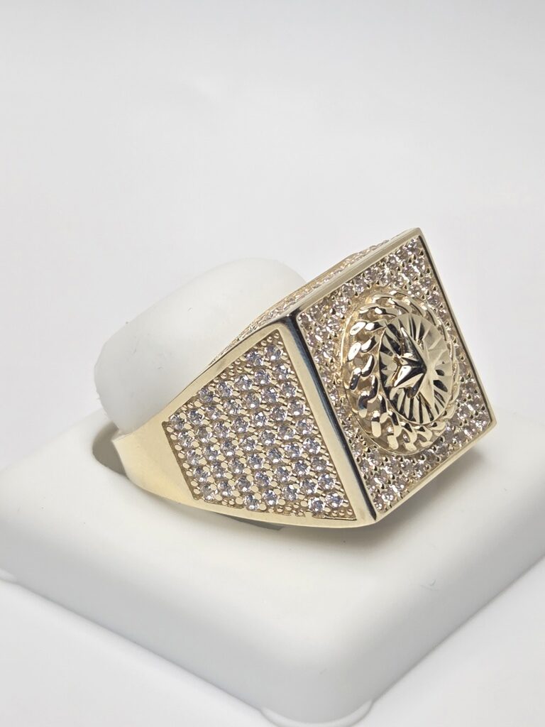 10K SQUARE CZ BACKGROUND COMPASS ROSE DETAIL MAN'S RING – 12.5 – JY Jewelry Wholesale