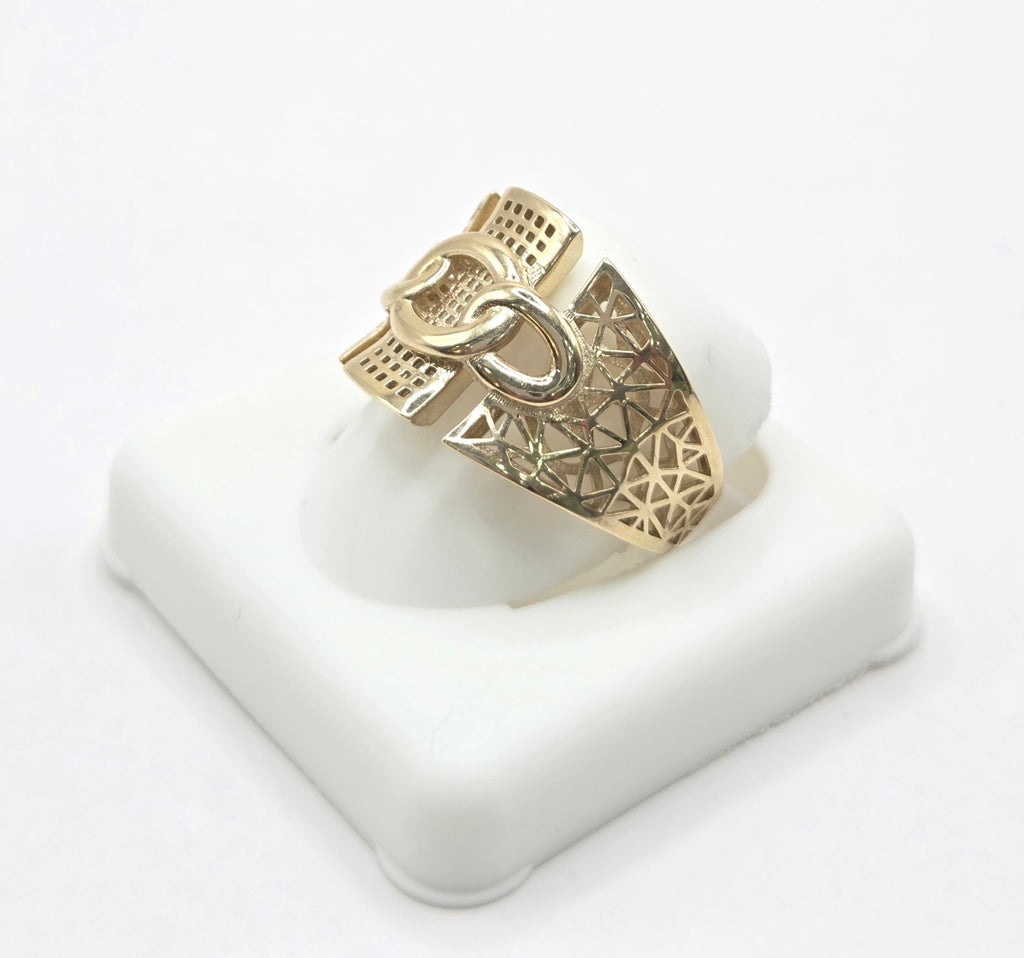 10K FANCY SILHOUETTES BACK DESIGN CHAIN DETAIL CENTER RING – 8-9 – JY Jewelry Wholesale