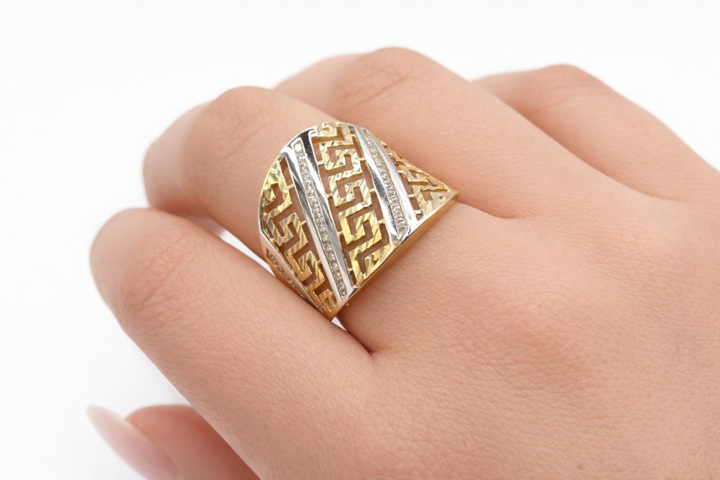 14K EXOTIC RING WITH TWO-TONE DETAILS AND CZ – 8 – JY Jewelry Wholesale