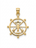 10K ANCHOR INSIDE SHIP'S WHEEL PENDANT – SMALL – JY Jewelry Wholesale