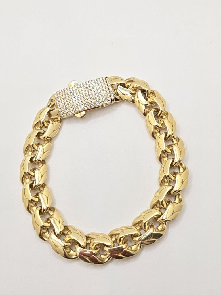 10K CHINO LINK BRACELET WITH ZIRCONIA CLOSURE – 8.5" 12.5MM – JY Jewelry Wholesale