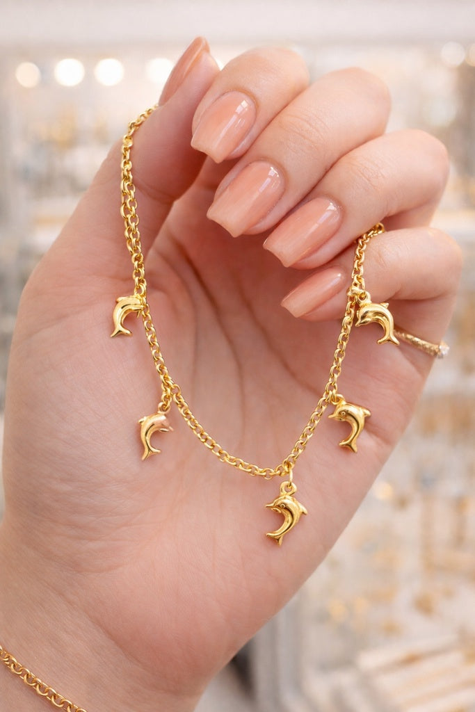 14K DELICATE DOLPHINS PENDANTS BRACELET – 7" – JY Jewelry Wholesale