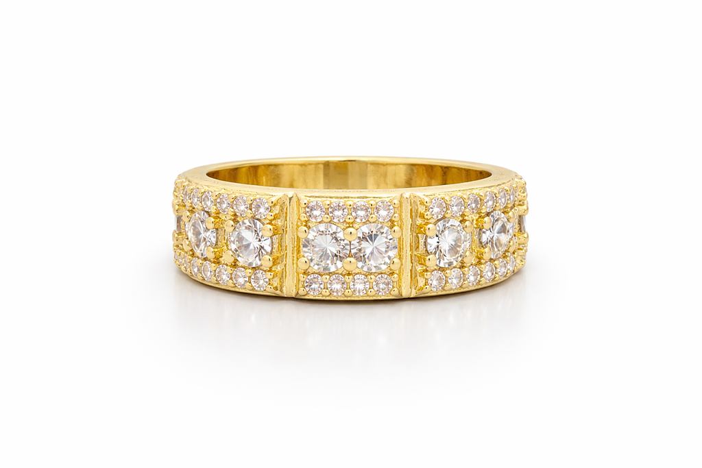 10K 3CZ ROW WEDDING BAND RING – 11 7.5MM – JY Jewelry Wholesale