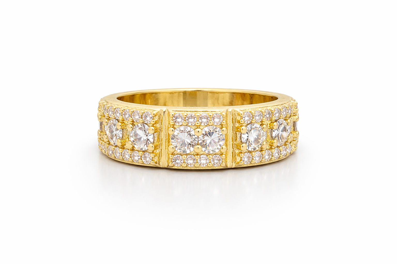 10K 3CZ ROW WEDDING BAND RING – 11 7.5MM – JY Jewelry Wholesale