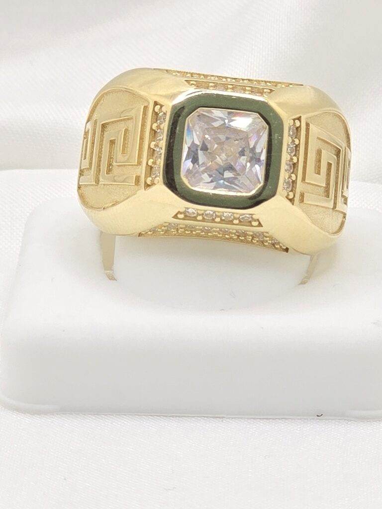 14K SOLID GREEK DESIGN SQUARE WHITE STONE MAN'S RING – 12.5 – JY Jewelry Wholesale