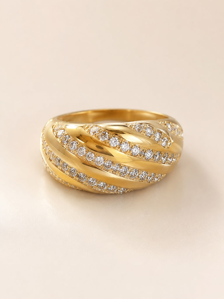 14K YG MODERN CZ SPIRAL RING – 8 – JY Jewelry Wholesale