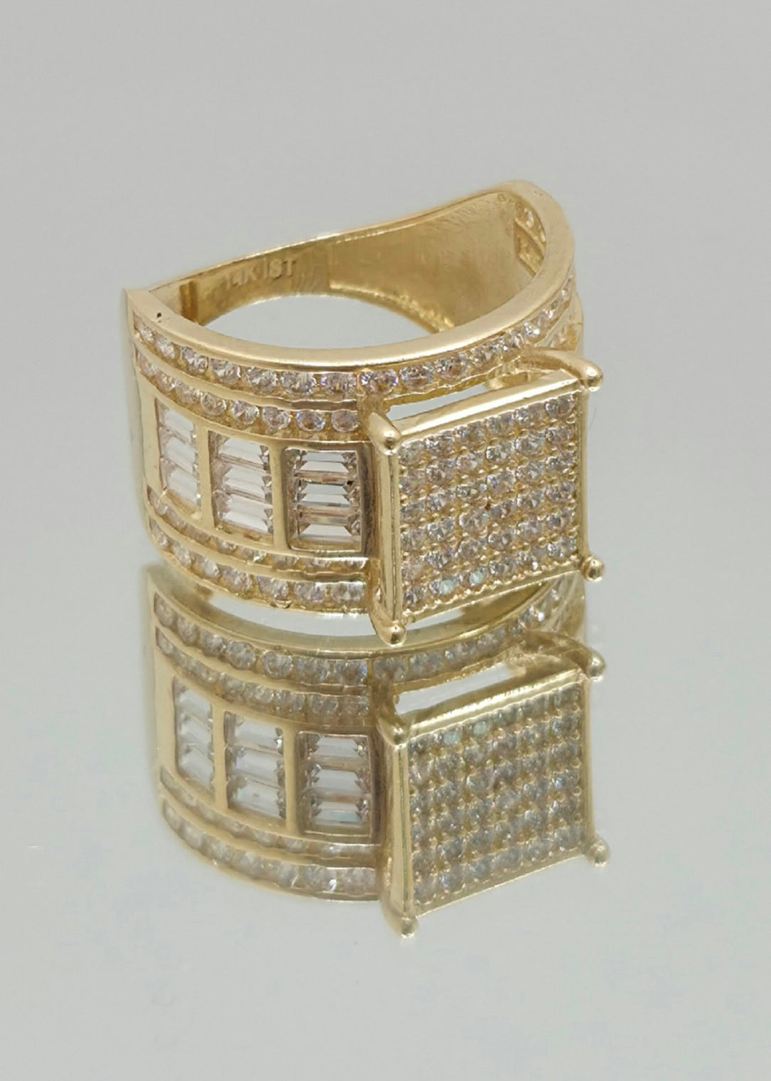 14K CZ AND BAGUETTE SQUARE WEDDING WOMAN'S RING – 7 & 8 – JY Jewelry Wholesale