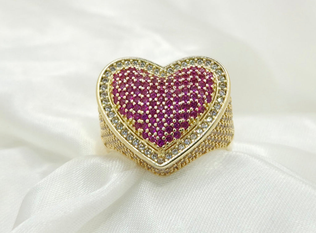10K BIG CZ PINK HEART RING – 7 – JY Jewelry Wholesale