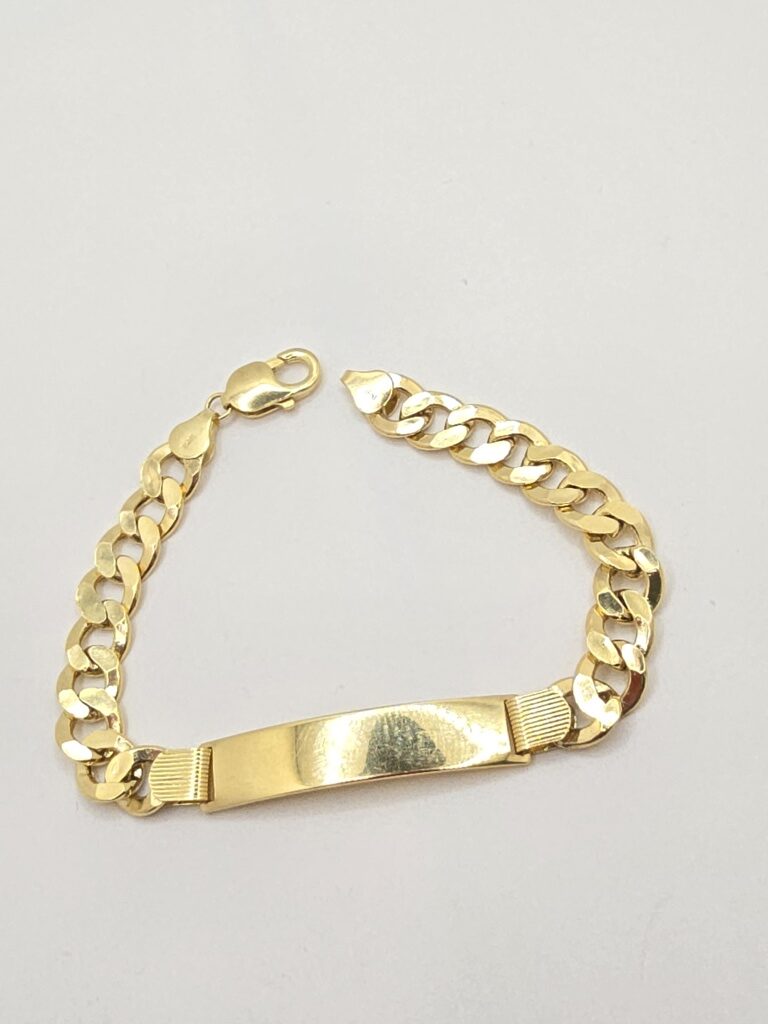 10K CUBAN CURB FLAT WHITE PLATE BRACELET – 9" 9.5GR – JY Jewelry Wholesale