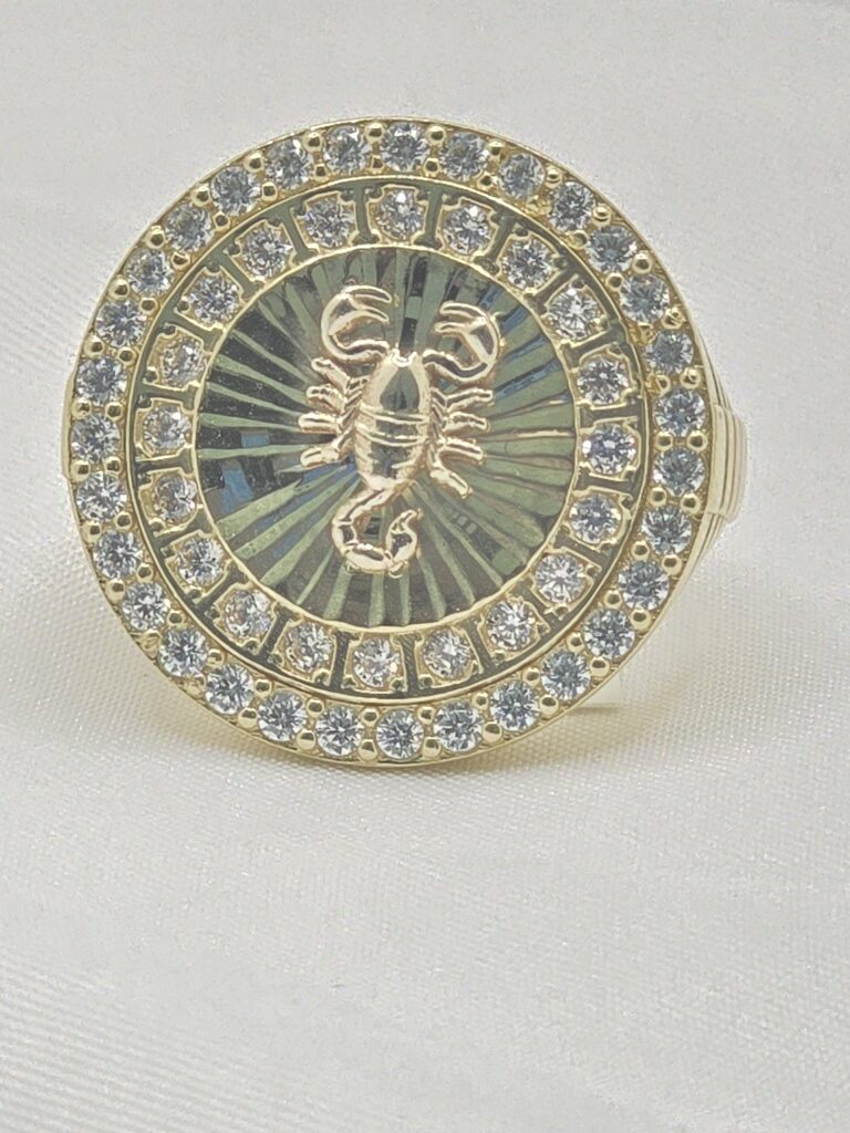 14K LARGE CIRCULAR RING WITH CZ DETAILS AND A SCORPION – 10 – JY Jewelry Wholesale