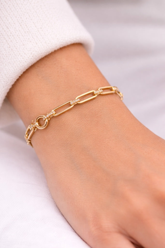 14K MODERN CZ DETAIL PAPER CLIP BRACELET – 7.5" 5.5MM – JY Jewelry Wholesale