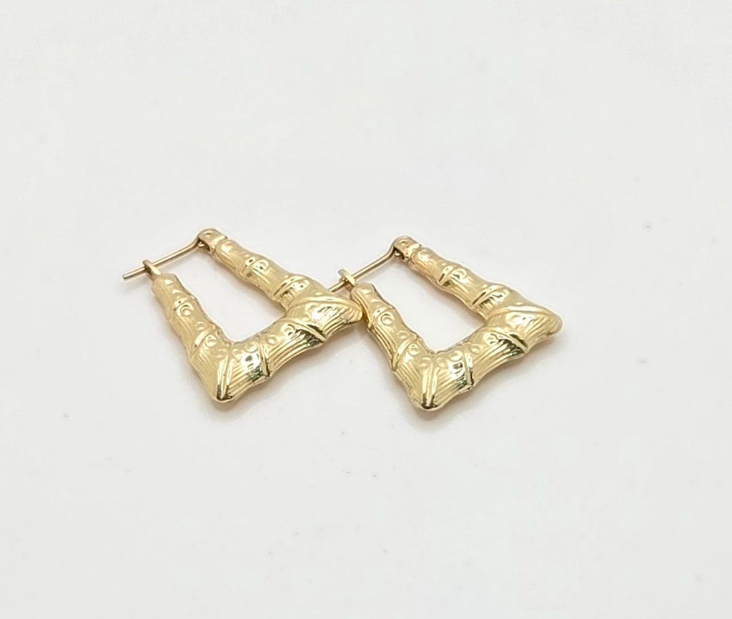10K SQUARE BAMBOO STYLE HOOPS EARRINGS – JY Jewelry Wholesale