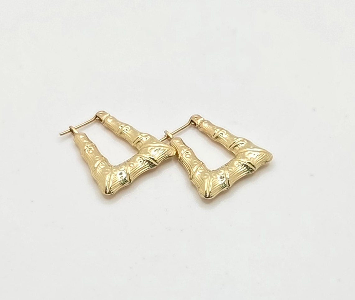 10K SQUARE BAMBOO STYLE HOOPS EARRINGS – JY Jewelry Wholesale