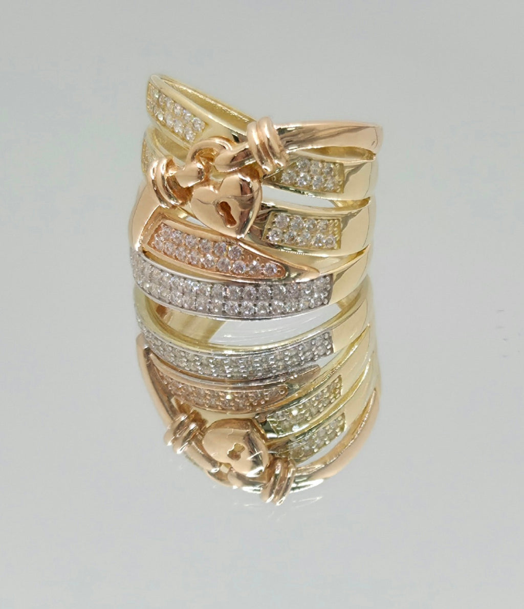 14K MODERN THREE TONE HEART BELT BUCKLE RING – 6.5 & 7 – JY Jewelry Wholesale