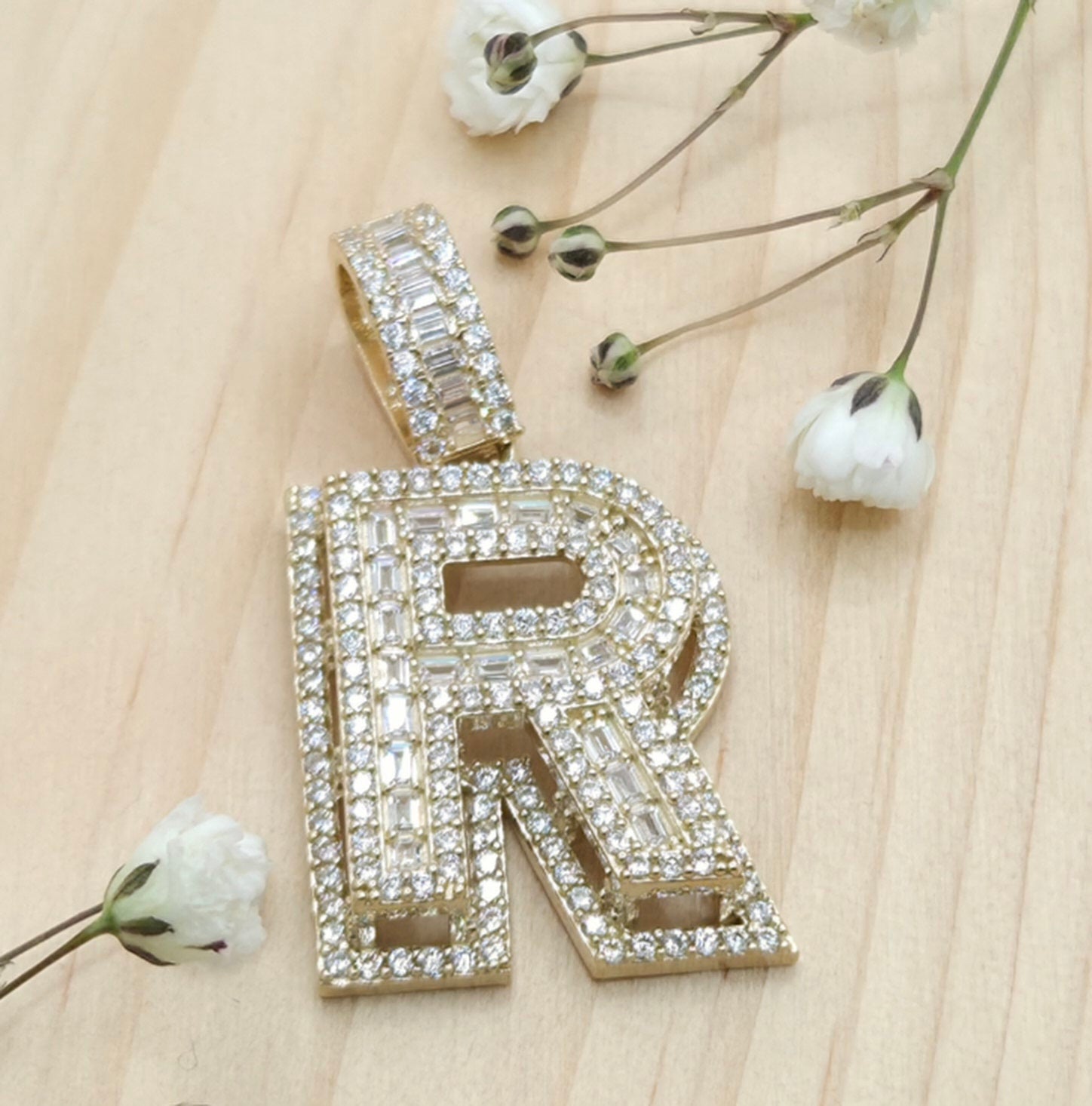 10K MEDIUM CZ "R" LETTER PENDANT – JY Jewelry Wholesale