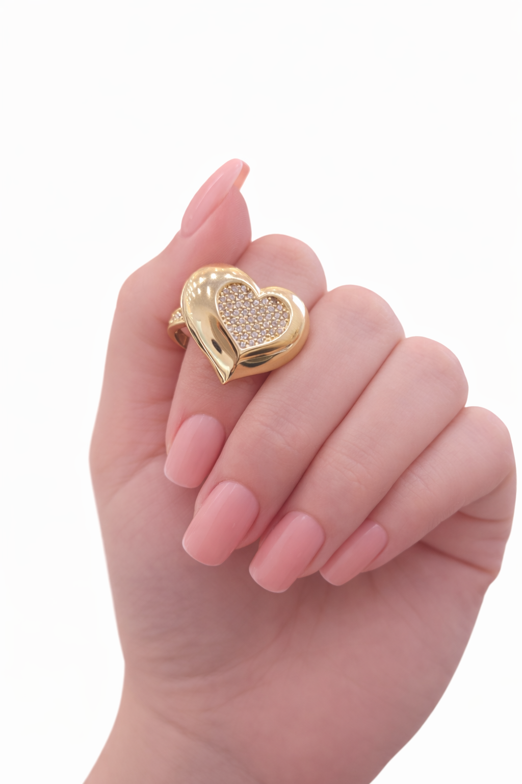 14K CZ PUFFY BIG HEART RING – 8 – JY Jewelry Wholesale