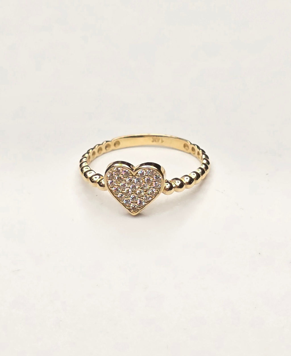 14K GOLDEN BALLS DESIGN CZ HEART RING – 7 – JY Jewelry Wholesale