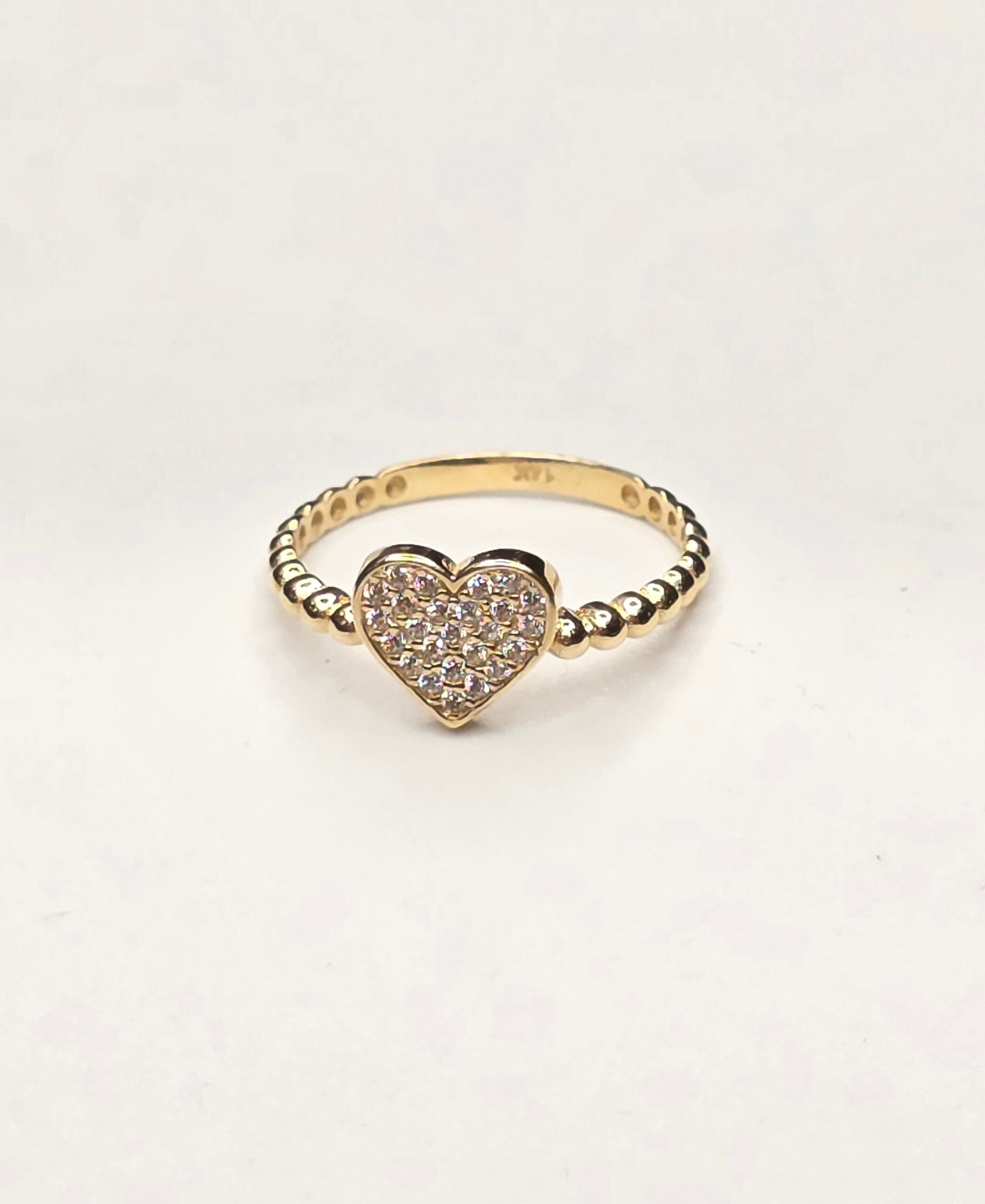 14K GOLDEN BALLS DESIGN CZ HEART RING – 7 – JY Jewelry Wholesale