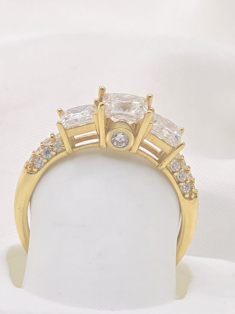 14K YG PRINCESS CUT PAST PRESENT ANS FUTURE MOISSANITE 1CT RING – 7 – JY Jewelry Wholesale