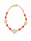 14K SMALL CZ HEARTS WITH RED STONES DETAIL BRACELET – 7" – JY Jewelry Wholesale