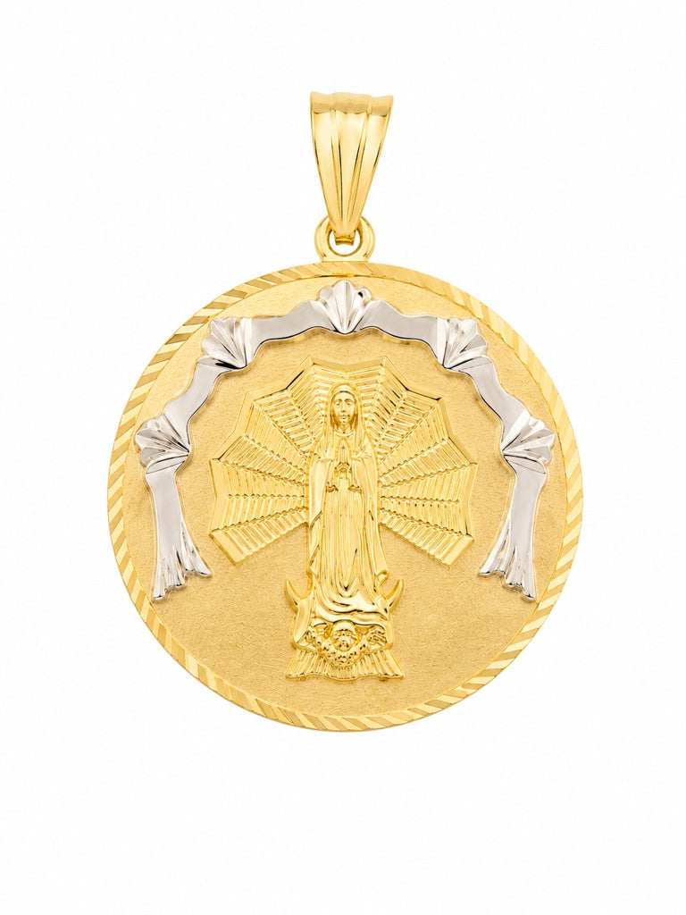 10K TWO TONE DETAILS CARIDAD ROUND PENDANT PENDANT – MEDIUM – JY Jewelry Wholesale