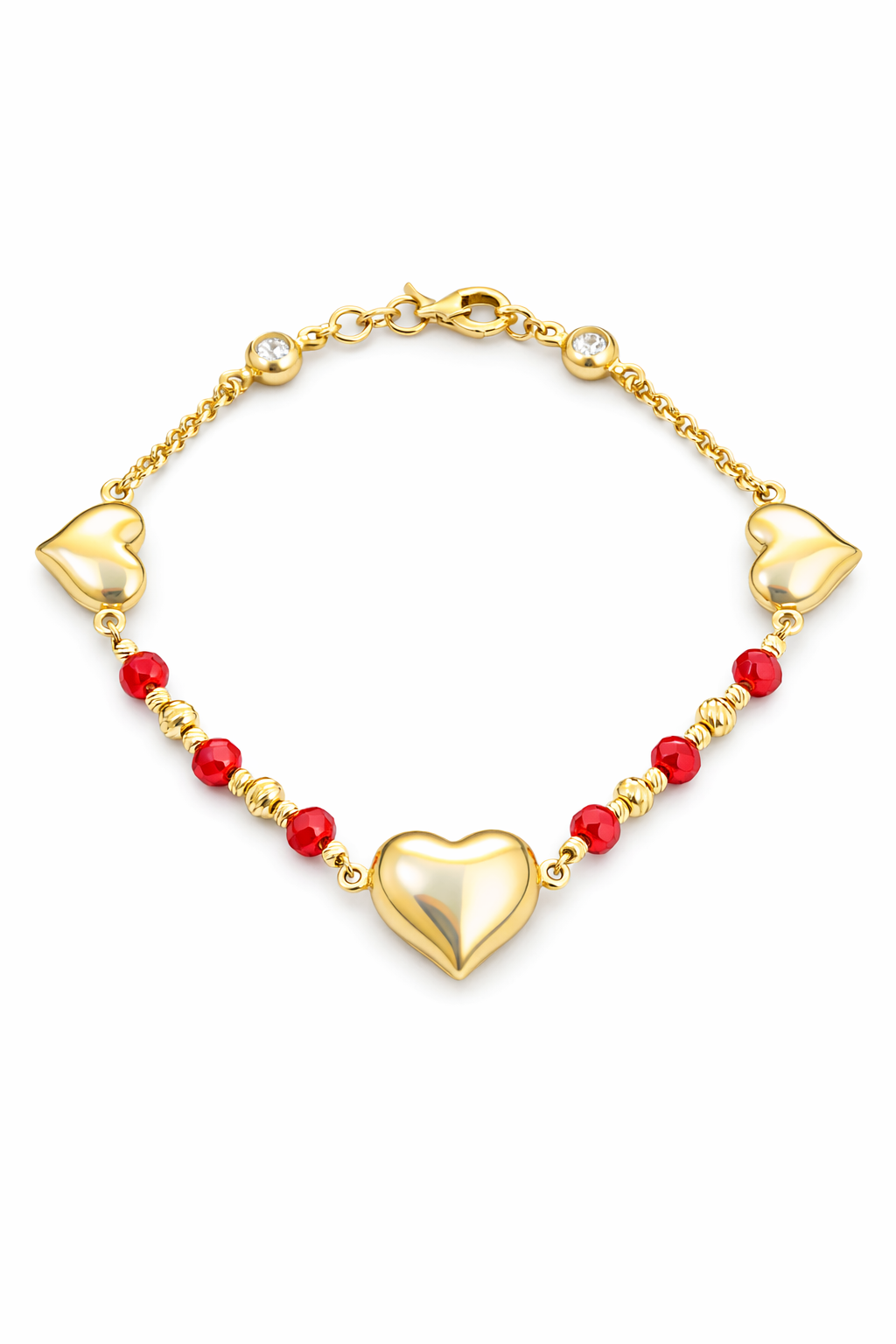 14K HEARTS BRACELETS WITH RED STONE DETAILS BRACELET – 7" – JY Jewelry Wholesale