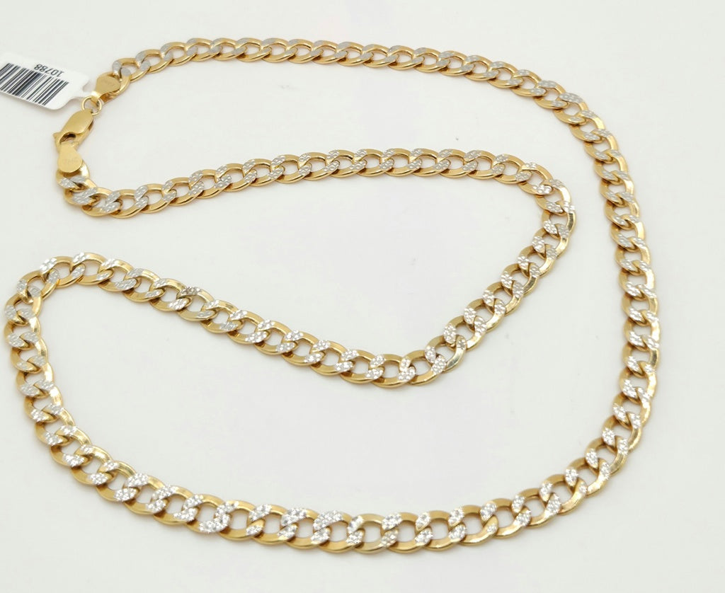 14K TWO TONE CUBAN CURB FLAT CHAIN – 22" 6MM – JY Jewelry Wholesale