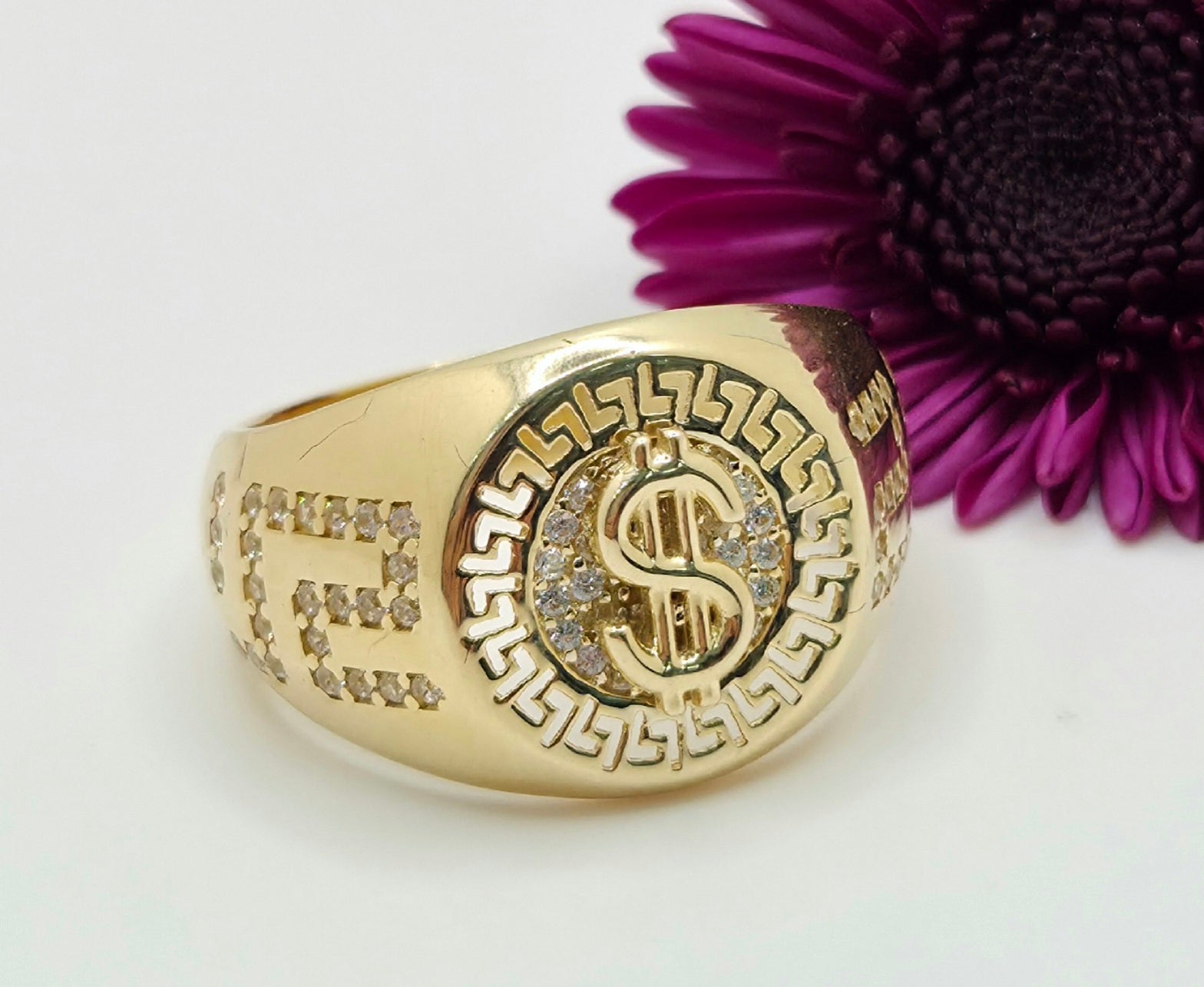 14K MONEY SYMBOL GREEK DESIGN RING – 12 – JY Jewelry Wholesale
