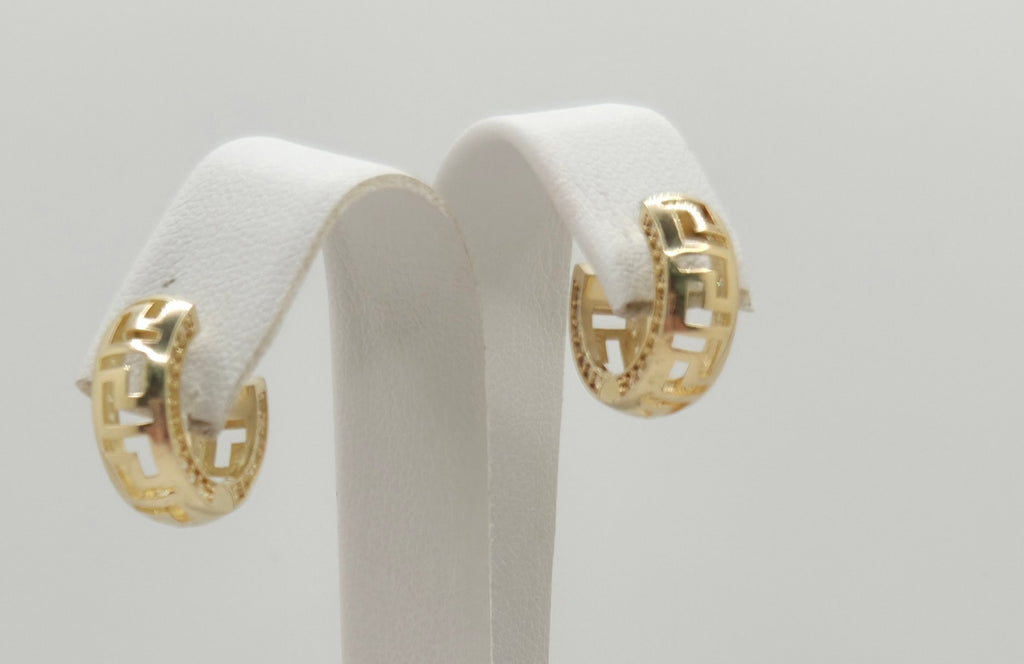 10K TIMELESS GREEK DESING HOOPS EARRINGS CZ – SMALL – JY Jewelry Wholesale