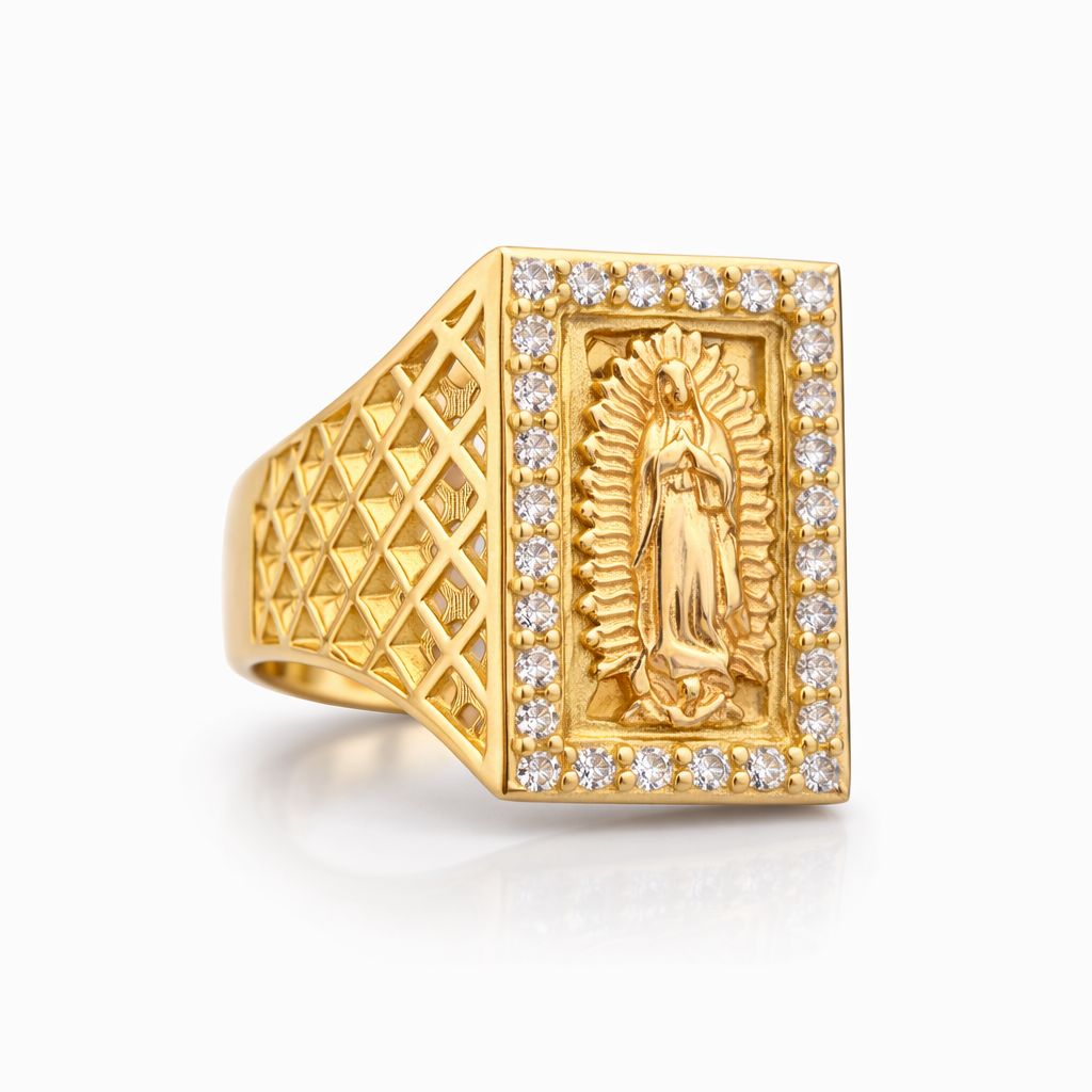 14K TWO TONE SQUARE VIRGEN MARY RING – 10 – JY Jewelry Wholesale